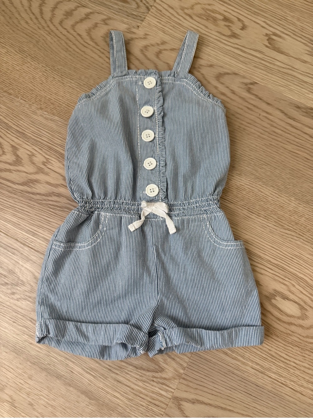 Toddler Girl Blue and White Striped Romper